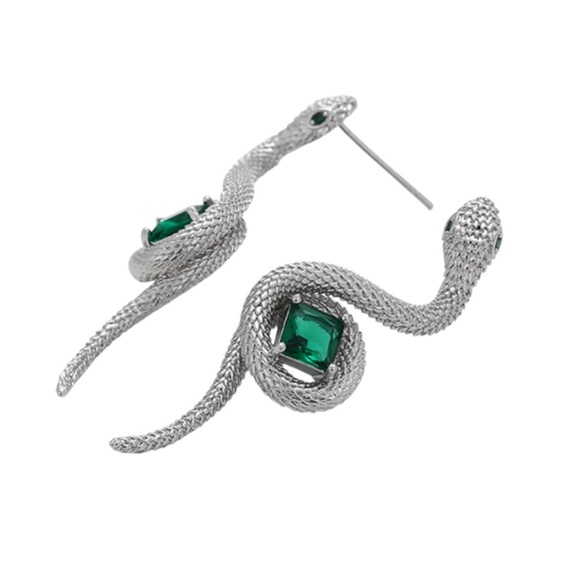 Snake Stud Earrings Platinum Plated 925 Sterling Silver - Picture 6 of 10